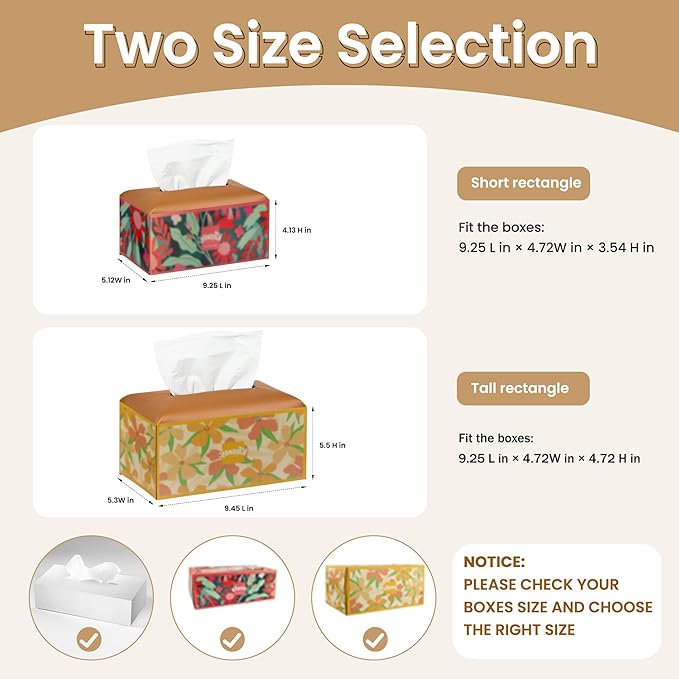 Long Tissue Box Cover, PU Leather Tissue Holder Rectangle, Facial Paper Organizer, Modern Dispenser for Bathroom, Kitchen, Home, Office, Tabletop (1, Brown, Short)