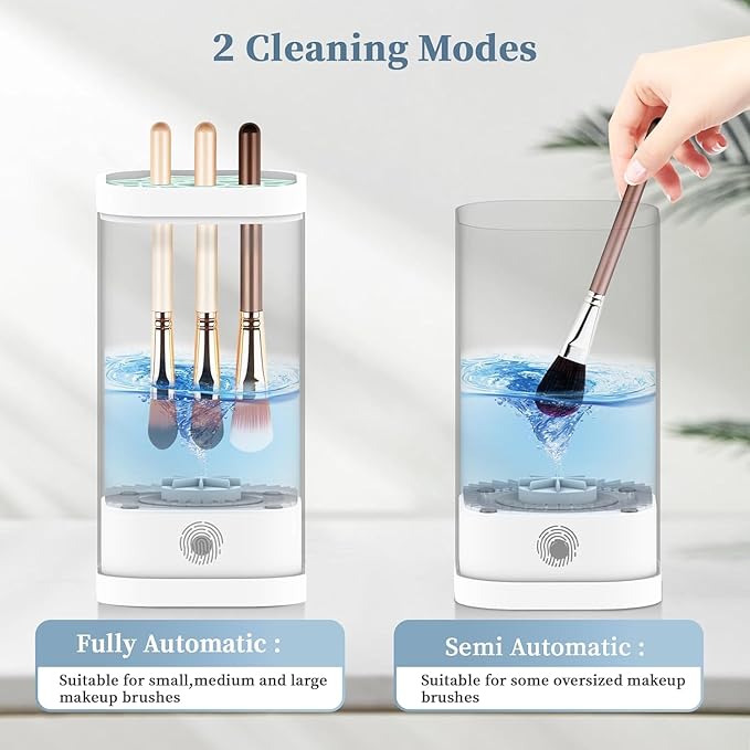 Electric Makeup Brush Cleaner Machine, 7000 RPM Deep Clean for All Make up Brush Types, Automatic Beauty Tool for Home & Travel, Ideal Gift for Women Wife Girlfriends (Transparent)