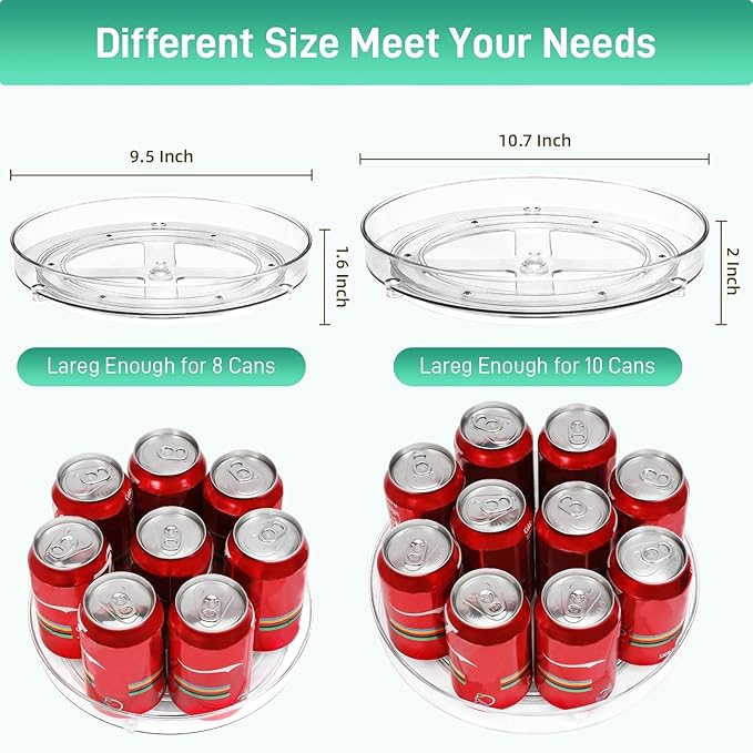 4 Pack Lazy Susan Organizer, 9.5 Inch, 10.7 Inch Lazy Susan Turntable for Cabinet, Turntable Organizer for Pantry Organizers and Storage, Non-Skid Fridge Organizer