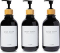 MaisoNovo Refillable Shampoo and Conditioner Bottles - 16.9 fl oz Set of 3 Black Plastic Bottles Black Bamboo Pumps