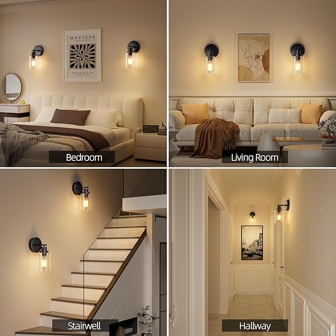 GORDNWE 1-Light Bathroom Wall Sconce, Matte Black Vanity Light, Modern Wall Light Fixture with Clear Glass Shade and E26 Bulb Base, Wall Lamp Wall Mount Light Fixtures for Mirror, Bedroom, Hallway