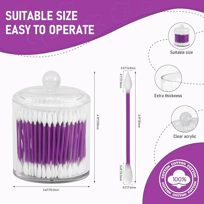 760pcs CGR Precision Cotton Swabs packed in Acrylic swab canister with Pointed and Flattened Tip, Cosmetic Makeup Applicator(160pcs in canister, 2x300pcs in bags) (760)