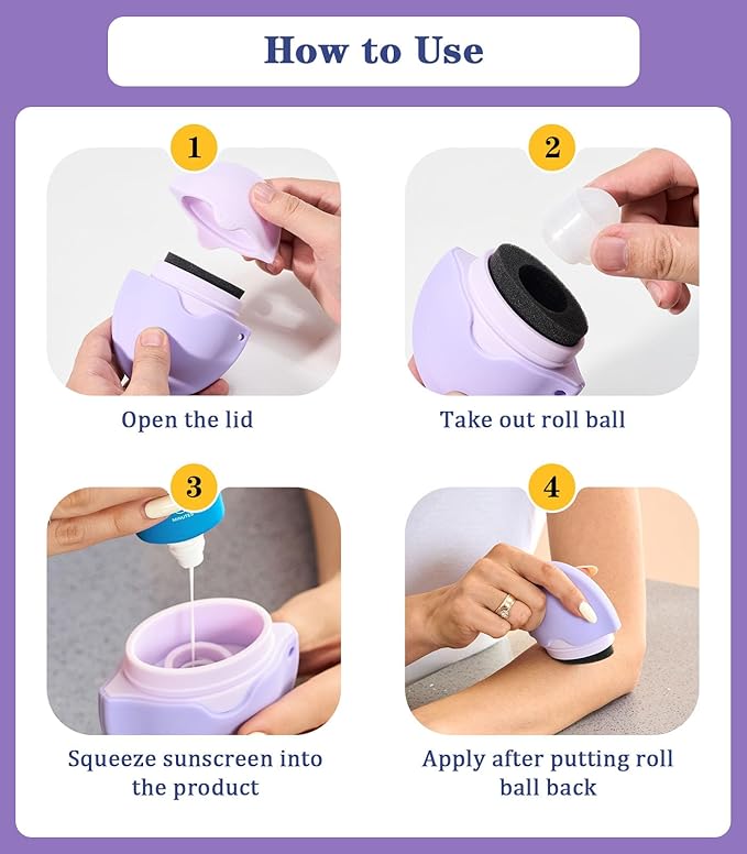 Sunscreen Applicator - Portable - BPA-Free Refillable Roll on Sponge Sunscreen, Suncream & Lotion Applicator For Kids, Adults & Families - Perfect Size for Travel(Purple)