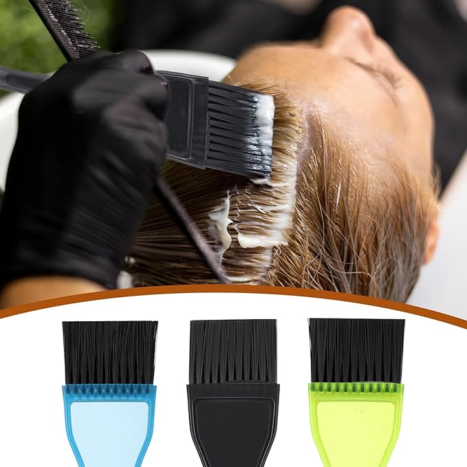 3 Piece Hair Dye Brush Set Reusable Color Tint Applicator Brushes Professional Color Brushes Hair Stylist Supplies for Salon Home DIY Tools(Black, Green, Blue)