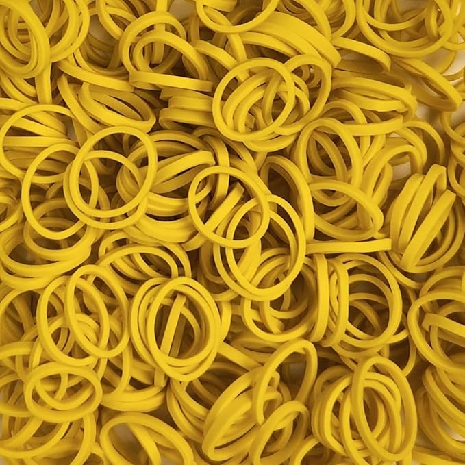 Amelia Beauty 500 Count Small Rubber Bands for Hair – ½" Yellow - Made in USA - Recloseable Container - Mini Hair Elastics for Braids, Ponytails, Cornrows & Twists – Strong Hold Ponytail Holders