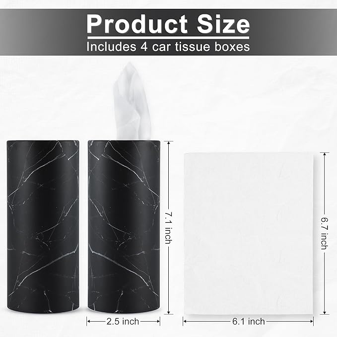 SINGARO Car Tissue Holder, 4 Pack Car Cup Holder Facial Tissues with Travel Tissue Bag, Quick and Convenient Flower Combination Car Tissue Box(4 Canisters/200 Tissues) Black