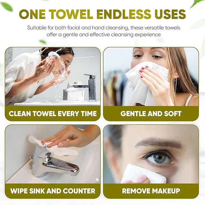 Disposable Face Towels – 200 Count (4 x 50 Boxes) Biodegradable Dry Wipes for Sensitive Skin | Soft, Lint-Free, Fragrance-Free & Vegan Facial Cleansing Towels | Chemical-Free Wipes