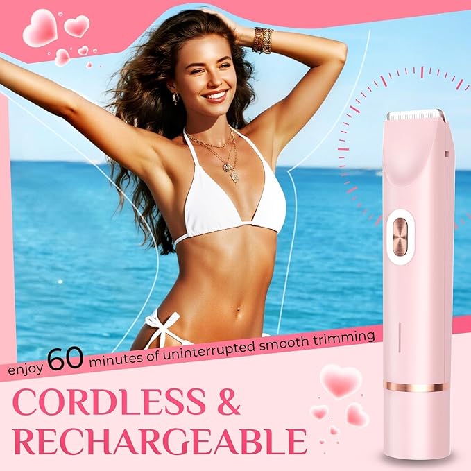 New 2-in-1 Electric Bikini Trimmer for Women - Dual Head Electric Razor,Waterproof Painless Bikini Shaver, Pubic Hair Trimmer for Private Area & Body Hair,Gifts for Women,Pink