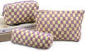 EIMMBD Makeup Bags 3 Pieces Large Capacity Checkered Cosmetic Bag Travel Toiletry Organizer Cute Makeup Pouch Storage for Women(Purple)