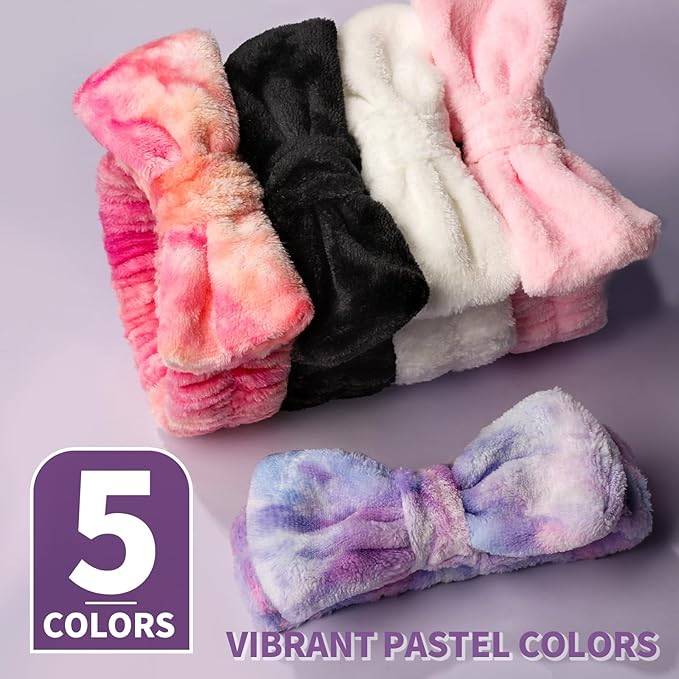 Teenitor Spa headband, Makeup Headband Set, Soft Fuzzy Bow Hair Bands for Washing Face, Facial Skincare Headbands for Teen Girls, Hair Bands for Women