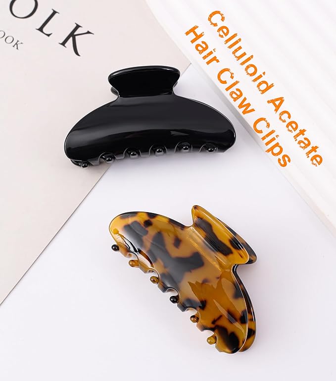 2 Pcs Small Medium Hair Claw Clips for Women Acetate Tortoise Shell Claw Hair Clips for Thin Fine Thick Hair