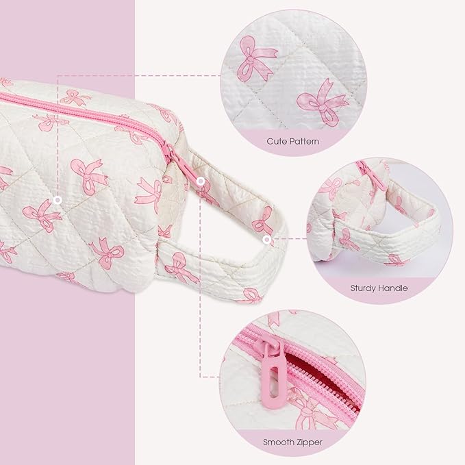 Hair Tools Organizer Bag with Bow Pattern for Curling Irons, Flat Irons, Hair Dryers and Styling Tools, Portable Pink Travel Case, Haircare Accessories Travel Essentials(14" x 3.1" x 4.9")