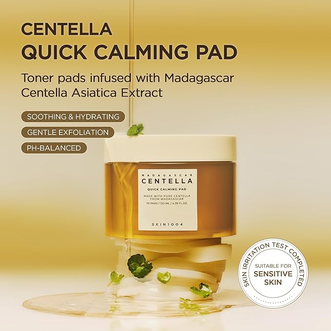 SKIN1004 Centella Quick Calming Pad, 70 Pads, Korean Face Toner Pad with Madagascar Centella Asiatica & Hyaluronic Acid, Hydrating & Soothing Facial Toner Pads for Gentle Exfoliation, Korean Skin Care
