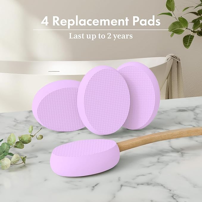AmazerBath Lotion Applicator for Back, Feet, 4 Replaceable Pads with Long Handle, Back Sunscreen Applicator for Elderly, Women, Apply Cream Medicine Skin Cream Moisturizer Sunscreen Tanner, Purple