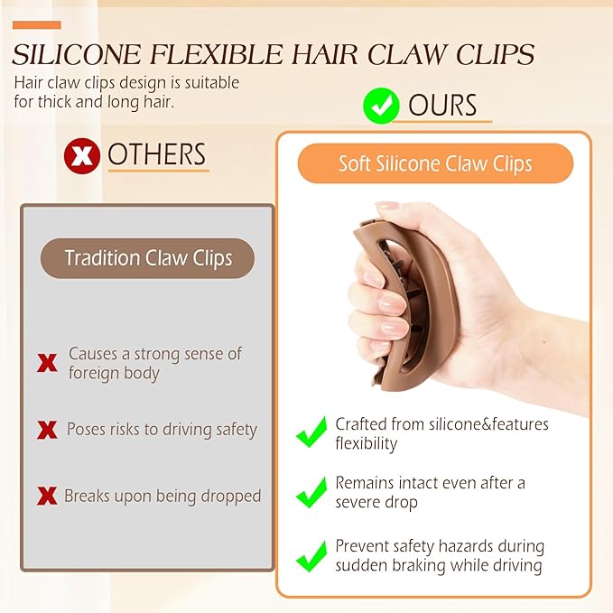 3PCS Cloud Claw Clips for Women, Unsnappable Soft Hair Claws for Lying Down & Driving |Strong Hold Hair Claws for Thick Curly Hair | Cozy Hair Accessories for Sleeping & Valentine's Day Gifts