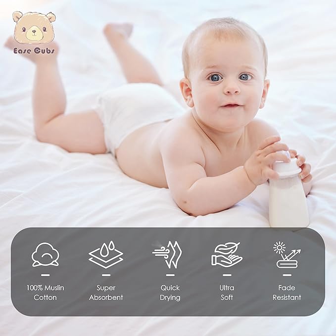 12 Pack Muslin Washcloths for Baby - 100% Cotton Baby Wash Cloths for or Baby Face Body Comfy and Soft for Newborn Infants Kids Girls and Boys - 12"x12" - Green