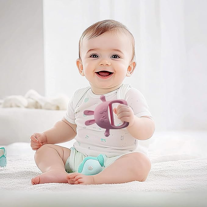 Children Teething Toy, Soft Flexible Texture, 12x12x4.5cm, Gum Massager, Care Accessories, Adorable Bunny Design, Ideal for 6-12 Months Boy Girl