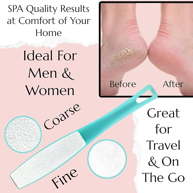 3 ALAZCO Double Sided Foot File Pumice Ergonomic Handle Scrubber Immediate Result Smooth Feet Heel Scraper Exfoliate Buffer Dead Skin Callus Corn Emery Fine & Coarse Pedicure Tool