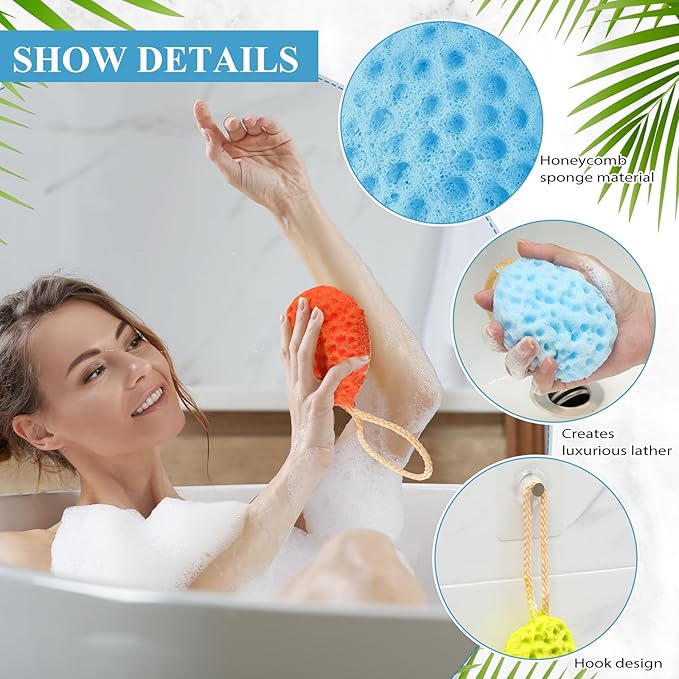 6 Pcs Bath Sponge Deep Cleansing Body Loofah Gentle and Deep Exfoliating Body Scrubber Bath Accessories Men Women Baby Sponge for Bathing Shower (Bright Color)
