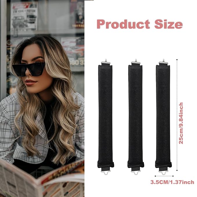 Heatless Curling Rod, Heatless Headband Curler with Hook, 1 Count (Pack of 3), Easy Sleep-in Curl Styling Kit, Black