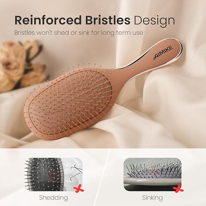 AIMIKE Mocha Mousse Detangler Brush, Pain-Free Detangling Brush with Ultra-Soft FlexGlide Bristles, Effortlessly Remove Knots & Reduce Hair Breakage, Wet Dry Paddle Brush for Women Thin Fine Hair