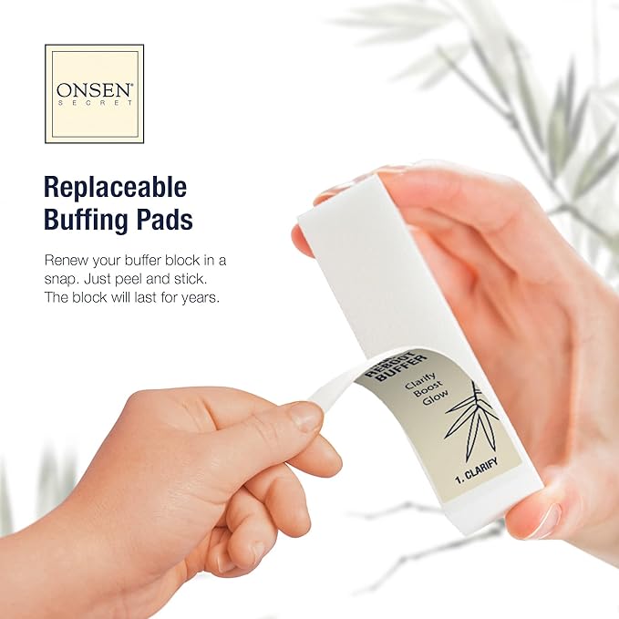 Onsen Secret Japanese Nail Reboot Cuticle Oil Kit | Buffer and Shine Kit w/ Professional File, 3-Way Buffer Block & Free Replacement Pads | Strengthening Combo for Healthy Nails, 1pk