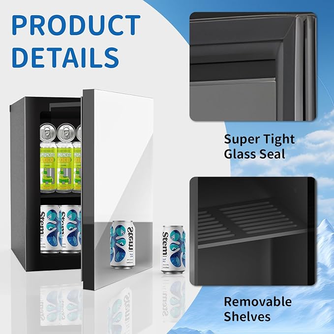 24 Cans/0.9 Cubic Feet Beverage Refrigerator Cooler and Skincare Mini Fridge with Mirrored Front Door & Temperature Control, Countertop Small Fridge for Soda, Beer and Cosmetics, Skincare