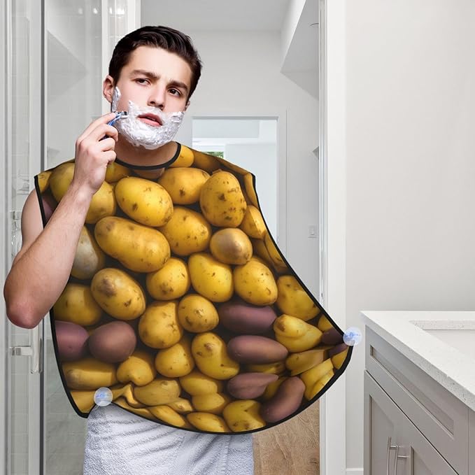 Many Potatoes Print Beard Bib Apron For Men, Beard Hair Catcher For Men Shaving Trimming,Beard Cape Cloth
