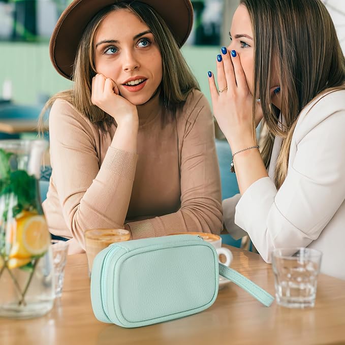 Portable Tampon Organizer - Beige PU Pouch with Handle, Small Case for Feminine Products, Zipper Period Bag for Women's Purse
