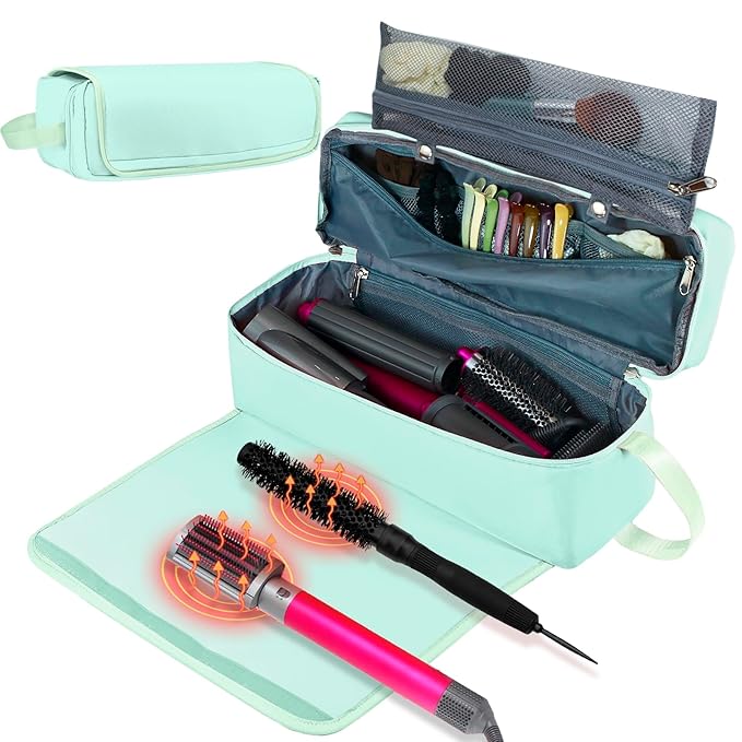 Hair Tools Travel Bag with Heat Resistant Mat Hair Styling Accessories Storage Case for Hair Dryer Flat Iron Straightener Curling Iron Haircare Accessories Travel Essentials for Women