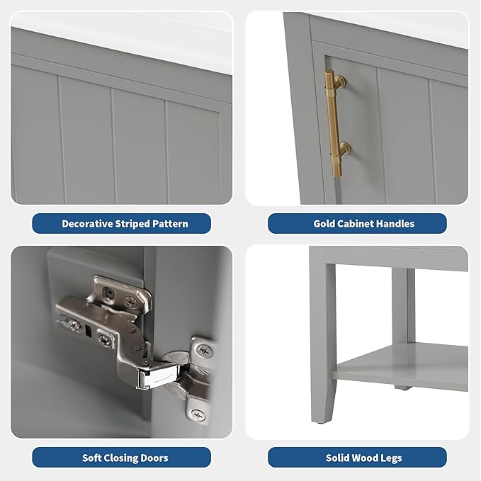 Bellemave 20" Small Bathroom Vanity with Sink, Modern Bathroom Storage Cabinet with Door and Storage Rack, Free Standing Single Basin Vanity with Open Shelf, Undermount Ceramic Sink, Grey