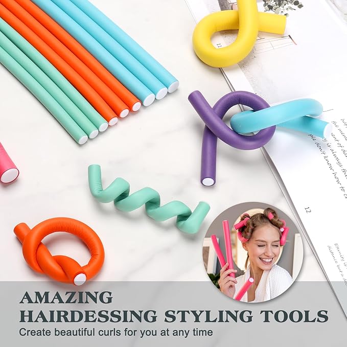 AIDUCHO Heatless Hair Curler Set - 30 Flexible Overnight Blowout Rods, Soft Rollers for Long Hair (Small Size)