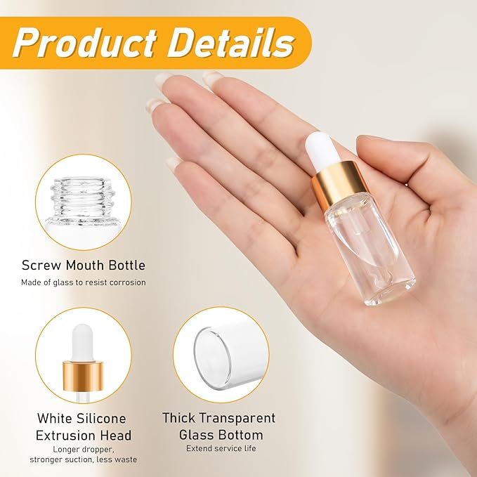 100 Pack Mini Dropper Bottle for Cuticle Oil, 10ml Small Sample Essential Oil Dropper Bottles for Travel, Clear Empty Vails for Cosmetic Perfume