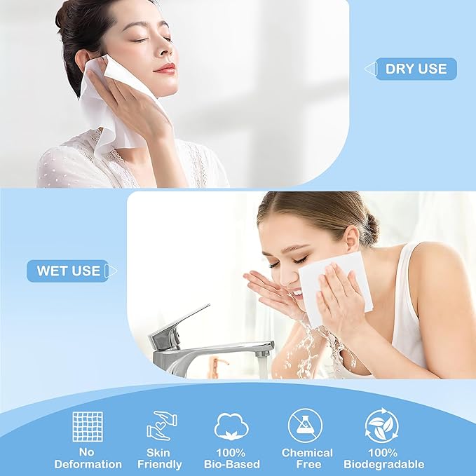 GRANNY SAYS Disposable Face Towel, 100 Counts/2 Boxes, Biobased Face Towelettes Disposable, Extra Thick Soft Clean Towels, Clean Skin Towels for Remove Makeup, Facial Cleansing, 10"×12"