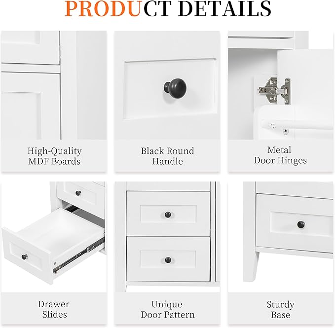 Harper & Bright Designs 36" Bathroom Vanity with Sink, Free Standing Vanity Set with 4 Drawers, Storage Racks, and Adjustable Shelf, Wood Bathroom Cabinet with Ceramic Basin for Bathroom, White