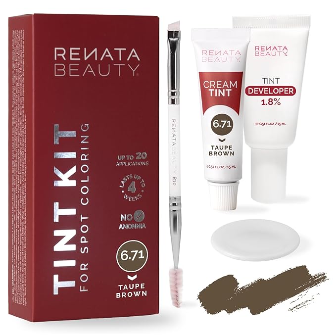 RB RENATA BEAUTY Tint Kit for Spot Coloring – Cream Hair Dye Kit with Developer and Application Brush, Covers Gray Hairs, Smudge-Proof, Long-Lasting Up to 4 Weeks, 20 Applications [Taupe Brown]