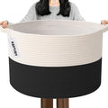 115L Large Blanket Basket,23.6" L x 23.6" W x 15.7" H Rope Woven Baskets with Handles, Toys Storage Bins,Laundry Basket Perfect for Living Room, Nursery,Bedroom,Home Organization,White&Black