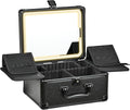 Makeup Case with Lighted Mirror, Makeup Box Organizer with Detachable LED Mirror, Travel Makeup Train Case, Waterproof Cosmetic Organizer, Standing Makeup Brush Holder, Gift, Black