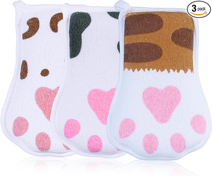 Baby and Kids Bath loofah Sponge, Easy Grip Cute Cat Paw Design Kids Body Exfoliating Body Scrubber Loofah Sponge,Bath Sponge Set Designed for Toddler, Women, Boys, and Girls (3 Pack)