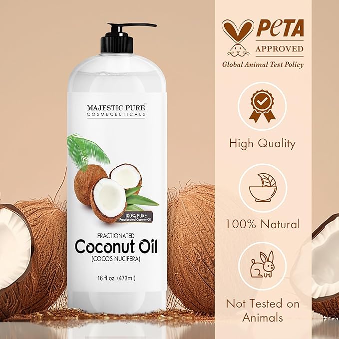 Majestic Pure Fractionated Coconut Oil - Relaxing Massage Oil, Liquid Carrier Oil for Diluting Essential Oils - Skin, Lip, Body & Hair Oil Moisturizer & Softener - 16 fl oz