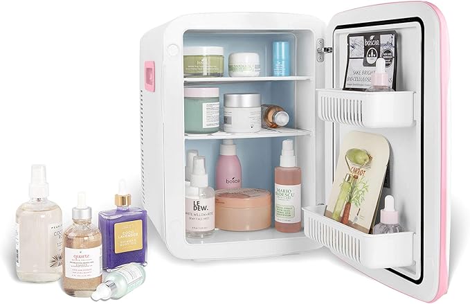 Cooluli 15L Mini Fridge for Bedroom - Car, Office Desk & College Dorm Room - 12V Portable Cooler & Warmer for Food, Drinks, Skin Care, Beauty, Makeup & Cosmetics - AC/DC Small Refrigerator (Pink)