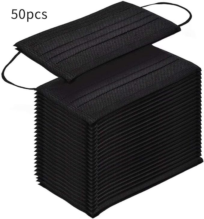 Disposable Face Masks, 50 Pack, Black, 3-Ply, Single Daily Use, Face Mask for Women & Men