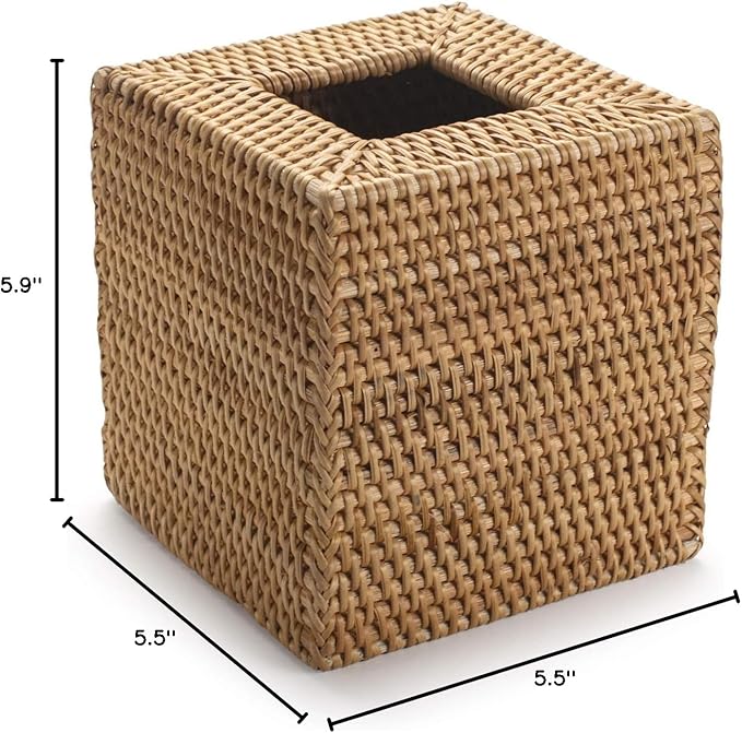 Rattan Tissue Box Cover Natural Woven Facial Napkin Holder Square (Natural, 5.5x5.5x5.9 Inch)
