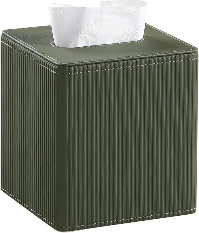 Tissue Box Cover Square with Magnetic Closure, PU Leather Tissue Box Holder for Bathroom NightStands Livingroom, Decorative Modern Square Tissue Holder (Green)