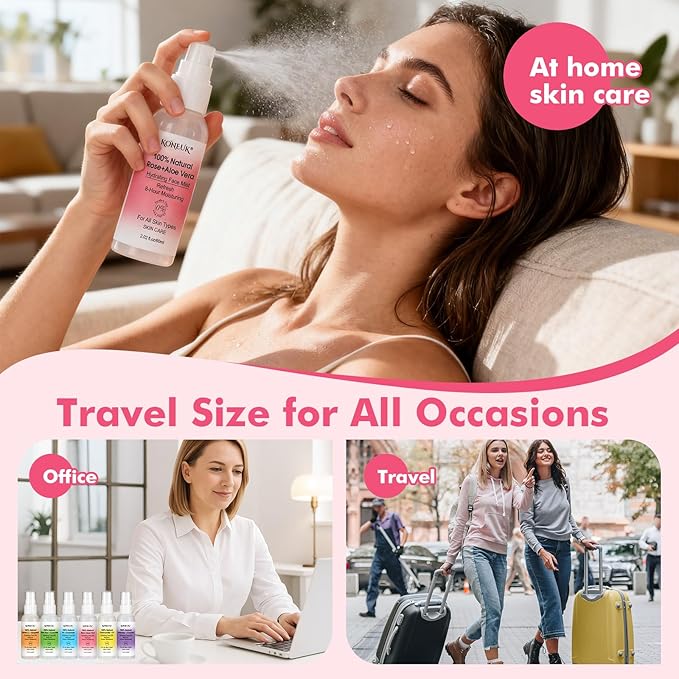 Skincare Refreshing Face Mist Kit-Long Hydration and Soothing Facial Spray for Glowing Skin Care, Mini Face mist Gifts for Women, Mothers Day Gifts, Teacher Gifts, Trave Size2.02 fl oz 6 Pack