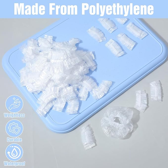 200 PCS Disposable Ear Covers for Shower, Clear Elastic Ear Shower Caps Hair Dye Ears Protectors, Ears Covers for Hair Colouring and Beauty Treatments