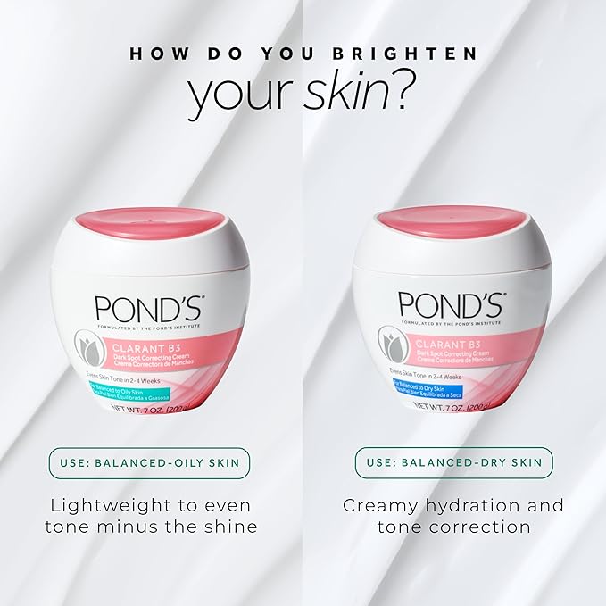 POND'S Clarant B3 Dark Spot Correcting Cream – Daily Moisturizer for Dry Skin – Moisturizing Face Cream with Vitamins B3 & C-– Dermatologist Tested,7 oz,(Pack of 4)