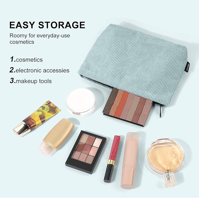 MAANGE Cosmetic Bags for Women Small Makeup Bag for Purse Corduroy Makeup Pouch Travel Makeup Bag with Metal Zipper Make Up Bag for Travelling Preppy Stuff