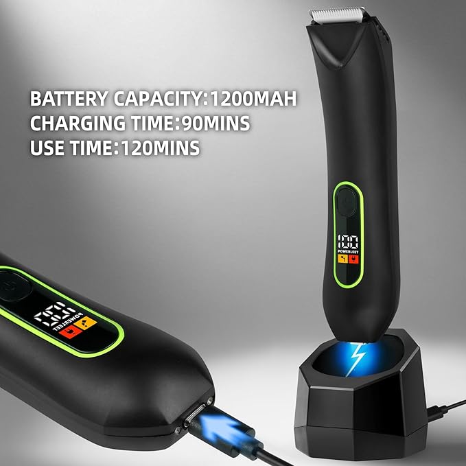 Rechargeable Body Hair Trimmer for Men, 2 in 1 Body Groomer for Men, Replaceable Hair Cutting Blade, IPX7 Waterproof Wet/Dry Ball Groin Trimmer with Charging Base