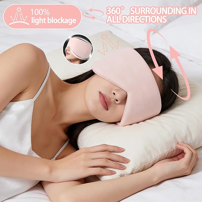 Reversible Warm & Cool Sleep Mask Wrap-Around Blackout Eye Masks for Side Sleepers Adjustable Unisex Eye Cover for Travel Office & Rest Pink